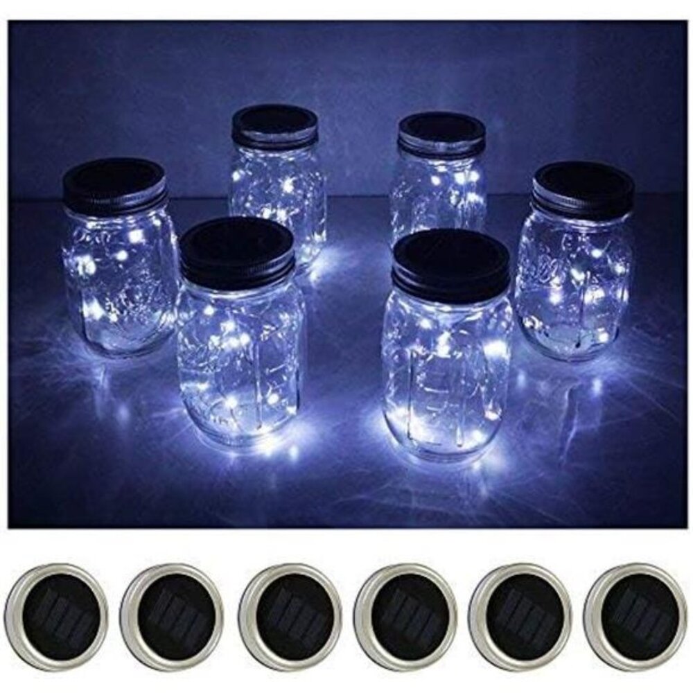 Solar Mason Jar Lid Lights, 6 Pack 20 LED Waterproof String Fairy Star Firefly